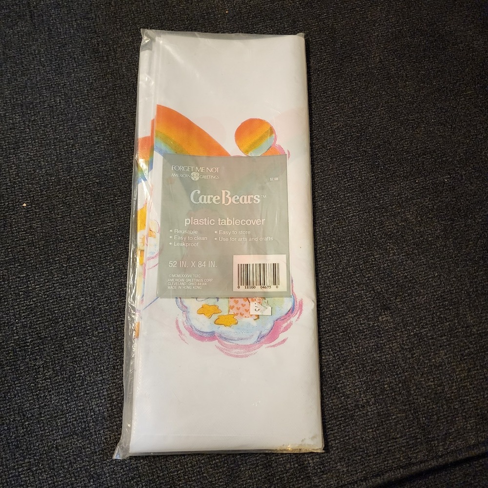 VINTAGE 80's Care Bears Plastic Tablecloth Birthday Party Rainbow 54" x 96" NIP